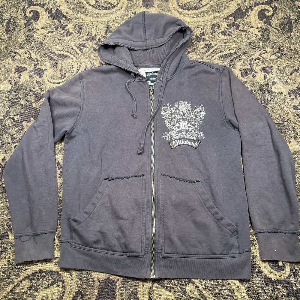 Vtg Y2K Billabong Zip Up Hoodie Brown Womens XL Thermal Lined Skull Graphic